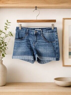 Levi's Girls Shorty Short Denim Shorts Size 16 Regular Blue Stretch Cuffed